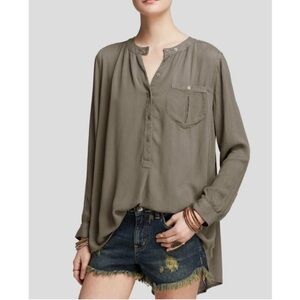 Free People Boyfriend Button Down Up Top Army Sage Green